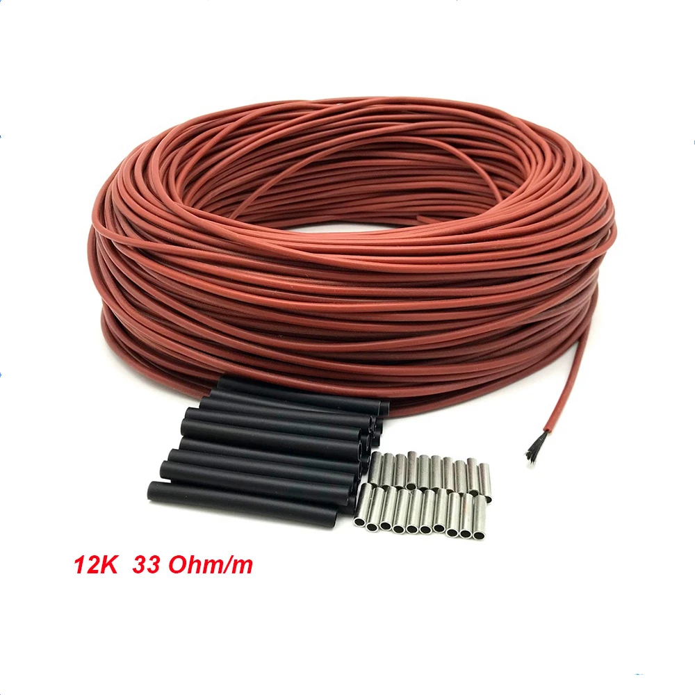 

12K 33ohm/m Infrared Carbon Fiber Heating Wire Silicone Rubber Warm Floor Heating Cable with Thermostat