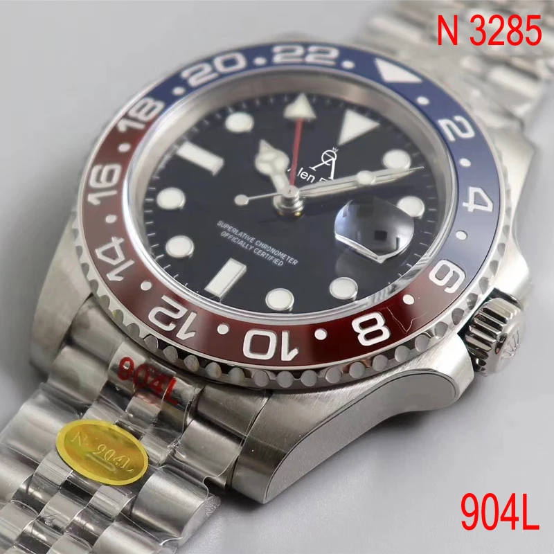 

Top 904L luxury Red&Blue Ceramic bezel GMT- Mechanical Watches 1:1 Men sapphire glass Watch NOOB ETA 3285 AAA+