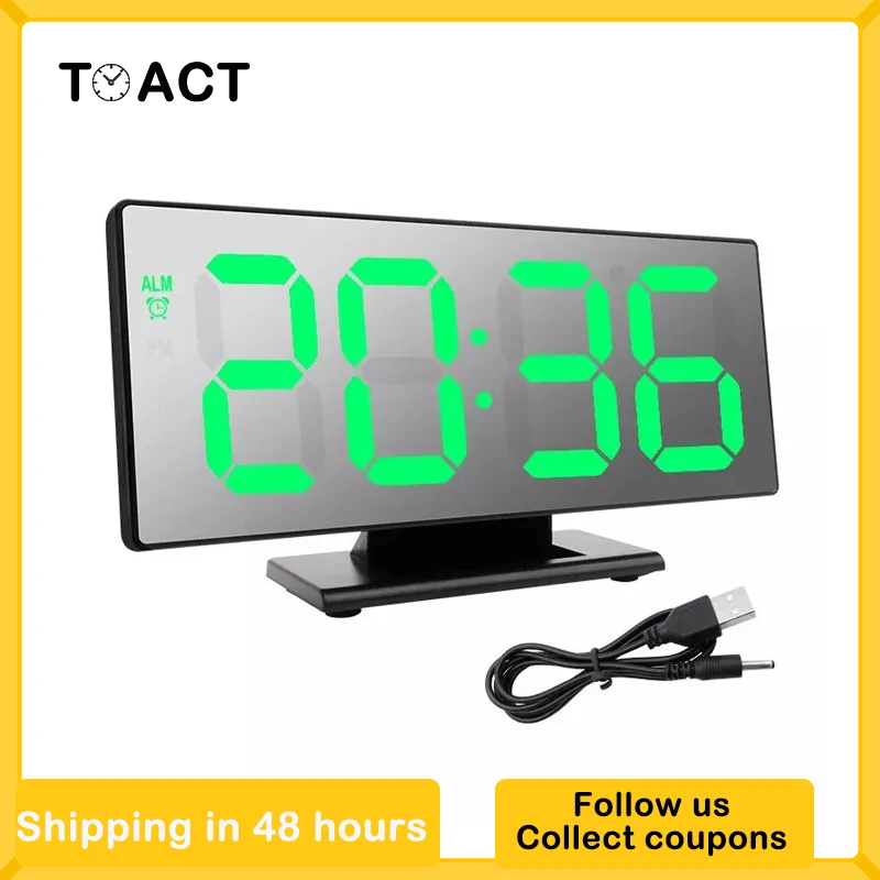 Светодиодный цифровой будильник электронные зеркальные настольные часы