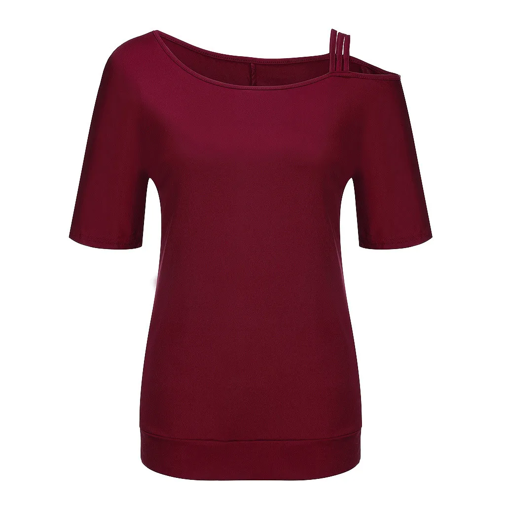 

Fashion Solid Blouse Shirt Sexy Cold Shoulder Strap Tops Tee Casual Summer Tops Ladies Female Women Short Sleeve Blusas Pullover