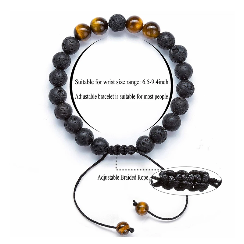 

8mm Tiger Eye Stone Bracelet Braided Rope Lava Rock Essential Oil Diffuser Bracelet Natural Stone Beads Bracelet Yoga Men Women