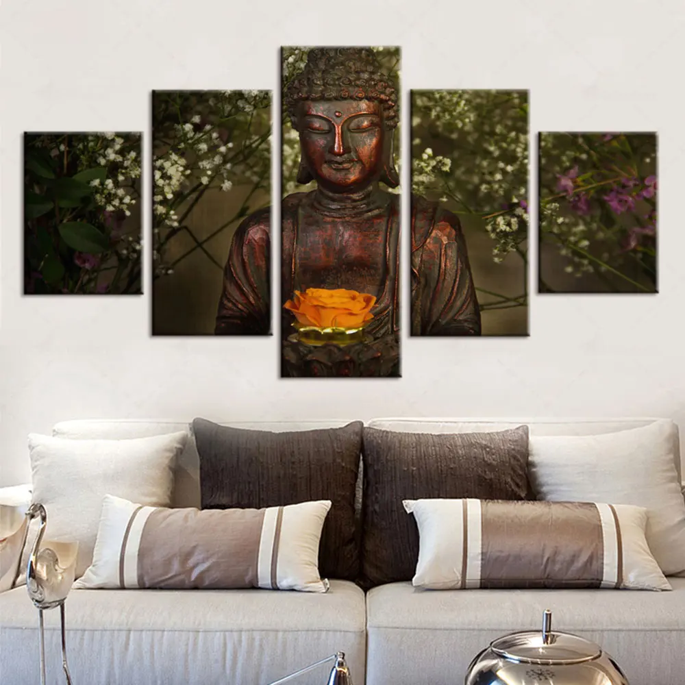 

Artsailing HD 5 Piece Meditation Zen Canvas Art Bronze Buddha Statue Painting Wall Pictures For Living Room Decoration Aesthetic