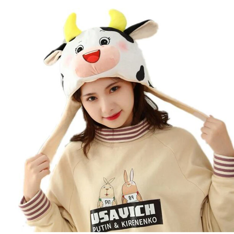 

Short print Milk Cow hood hat plush hat toy birthday stuffed cap gift