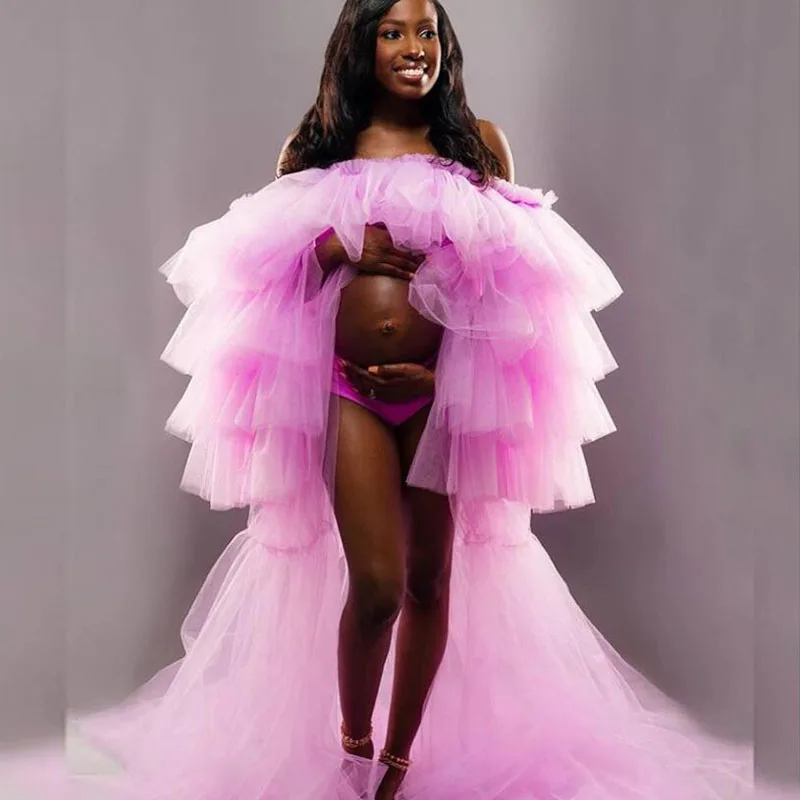 

Chic High Low Pink Women Puffy Sleeve Tulle Dresses Tiered Sleeve Black Girls Tulle Dress Cheap High Sweet Birthday Vestidos