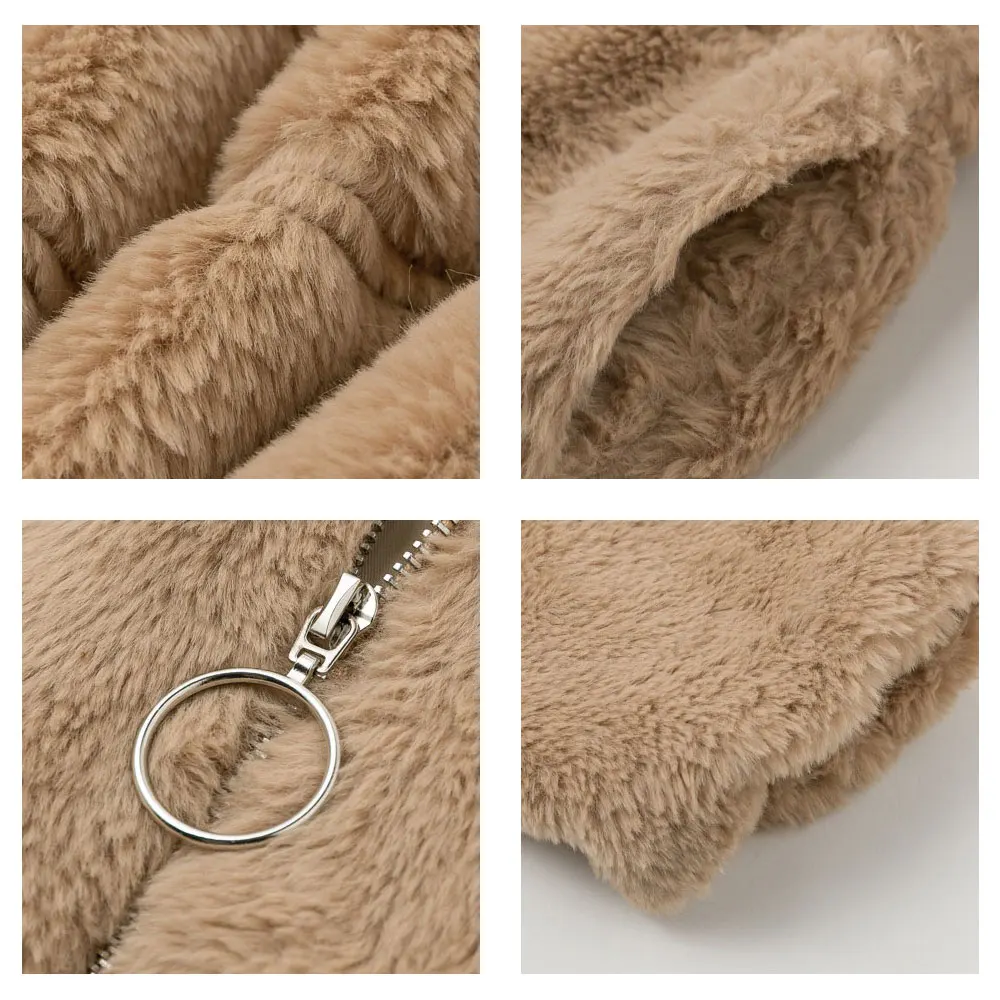 Warm Women Oversized Jacket Solid Color Fleece Tops Cropped Female Overcoat Fluffy Faux Fur Teddy Blouse Harajuku Streetwear