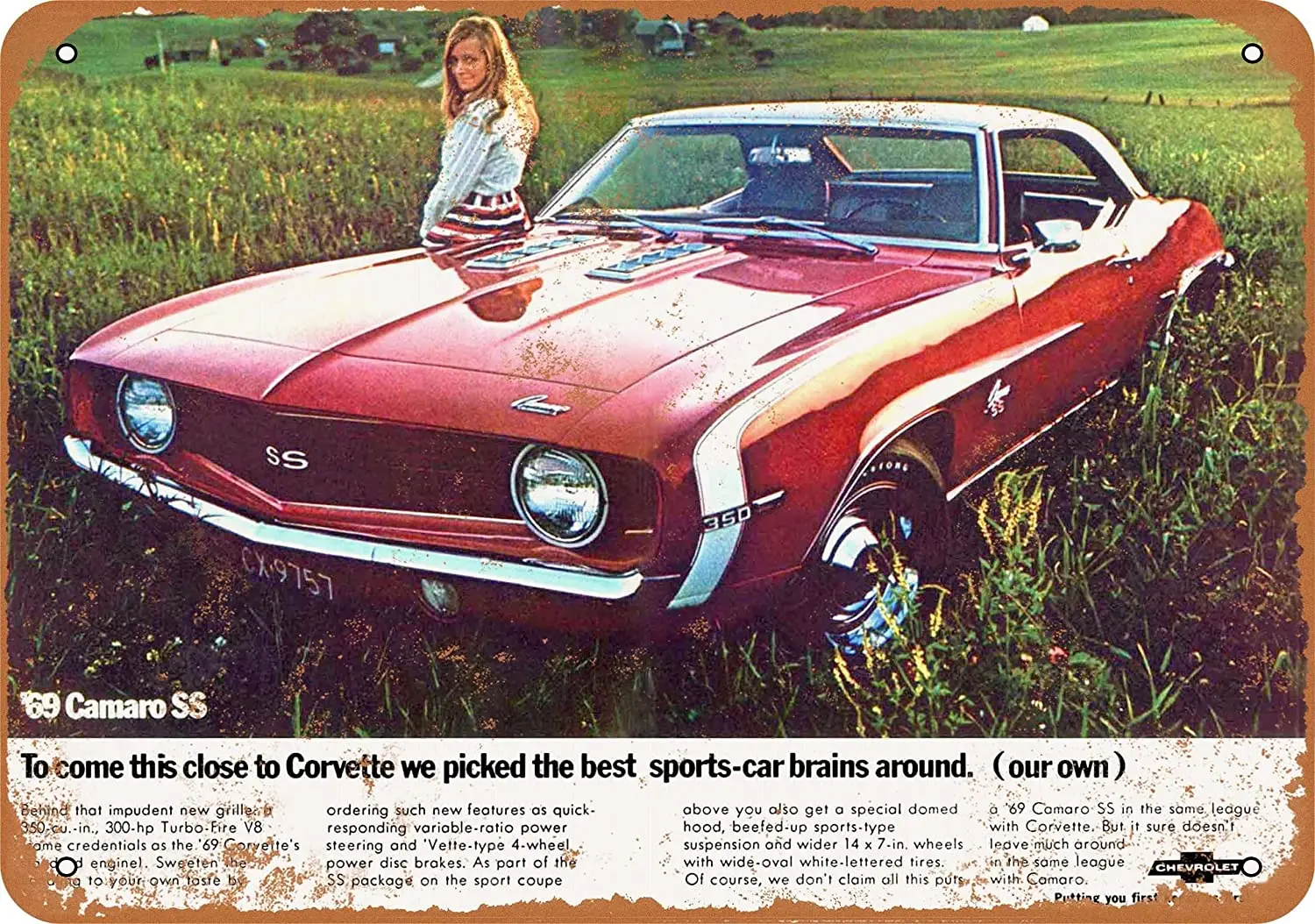

WallColor 8*12 Metal Sign 1969 Chevy Camaro SS 350 Vintage Look 3