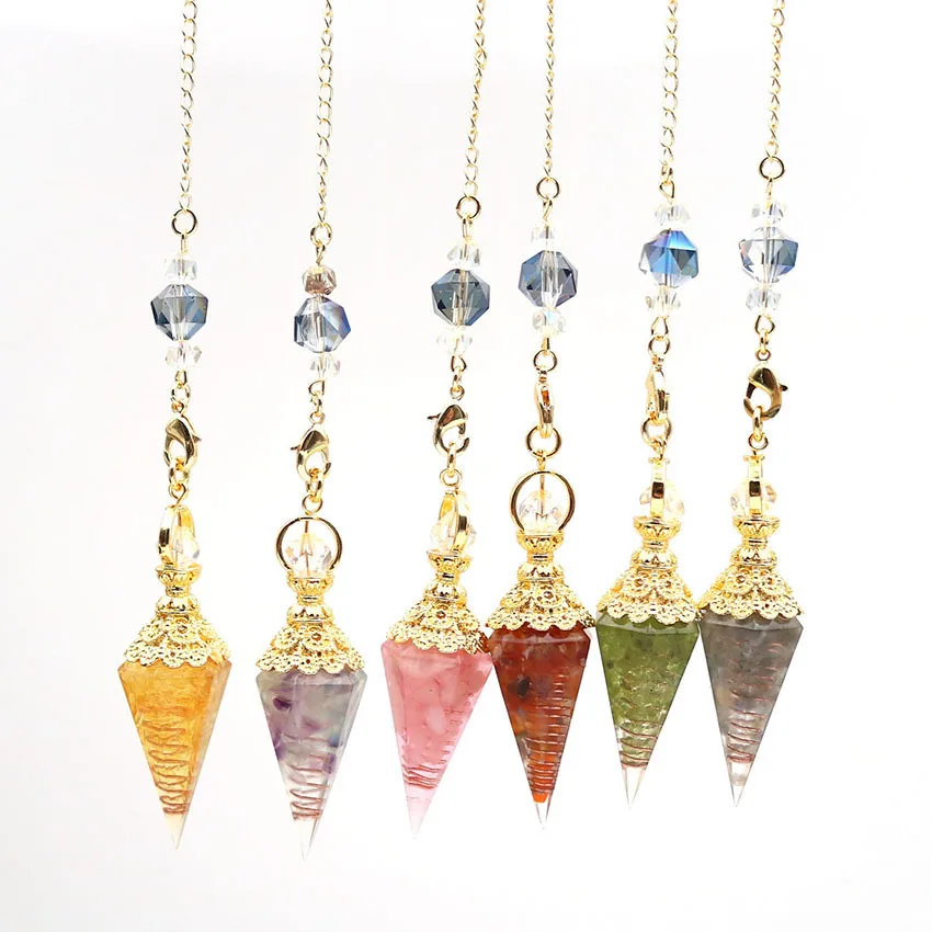 

Fashion Natural Crystal Macadam Resin Gold Plated Hexagonal Cone Pendulum Pendant For Unisex Fashon Jewelry Gifts 2021 Trendy