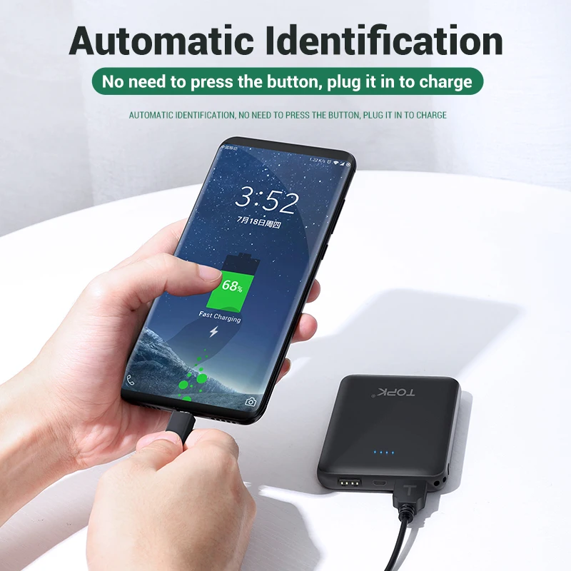 TOPK mi ni power Bank 5000 мАч портативное зарядное устройство bank для iPhone Xiaomi 9 huawei samsung