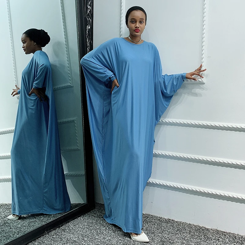 

Siskakia Batwing Sleeve Maxi Dress Plain Solid African Turkey Islamic Ramadan Prayer Clothing Loose Casual Dressing Gowns 2020