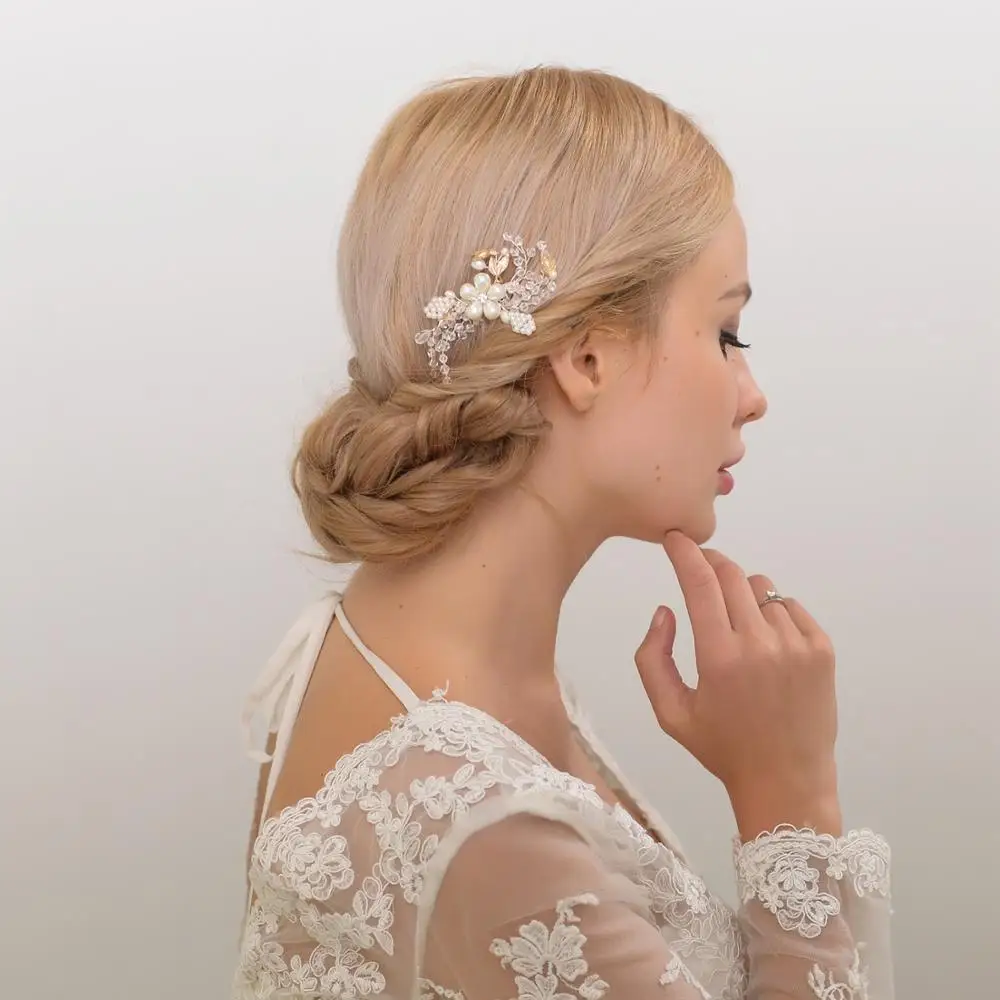 

TRiXY H69 Rhinestone Wedding Comb Pearl Wedding Accessories for Women Hair Comb Handmade Clear Crystal Bridal Headdresses