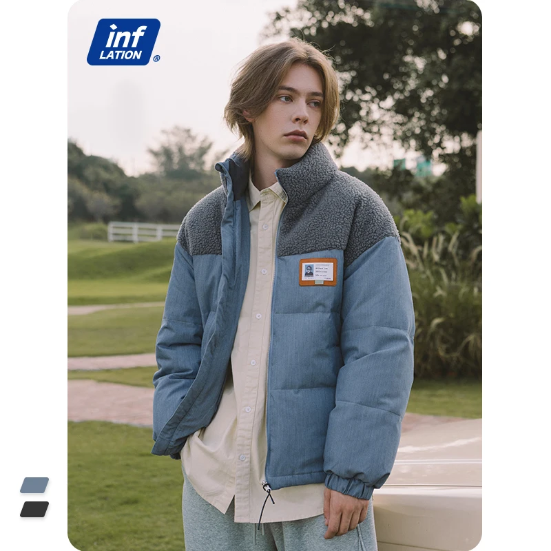 

INFLATION Mens Puffer Jacket Winter 70% White Duck Down Jacket Men Women Lambswool Pacthwork Puffer Jacket with Fleece Collar