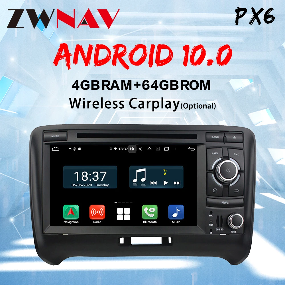 Автомобильное радио 2 DIN ZWNAV PX6 carplay Android 10 для Audi TT MK2 8J 2006 2012 автомобильное аудио