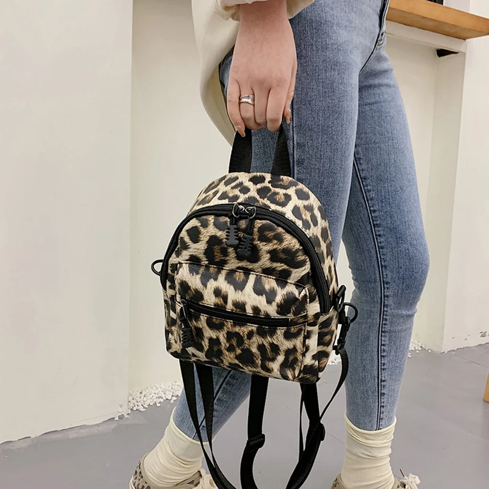

Leopard Pattern Shoulder Crossbody Bag Ladies Vintage Small Backpack School Bag All-match Leopard Print Double Shoulder Pouch