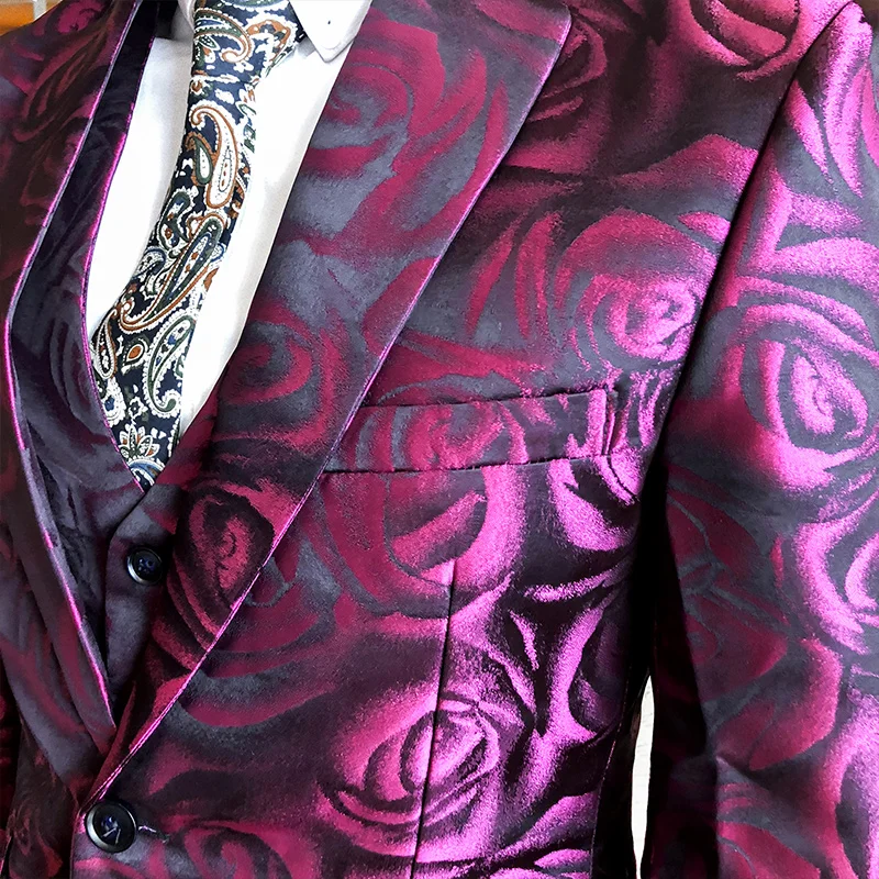 New arrive jacquard suit men High quality printed rose casual tuxedo wedding men's plus size 2020 summer fashion party | Мужская