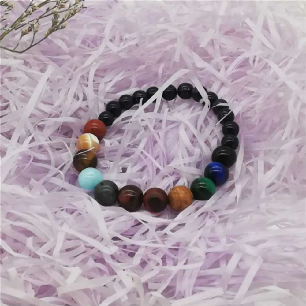 Браслет с бусинами в виде восьми планет мужской из натурального камня Вселенная