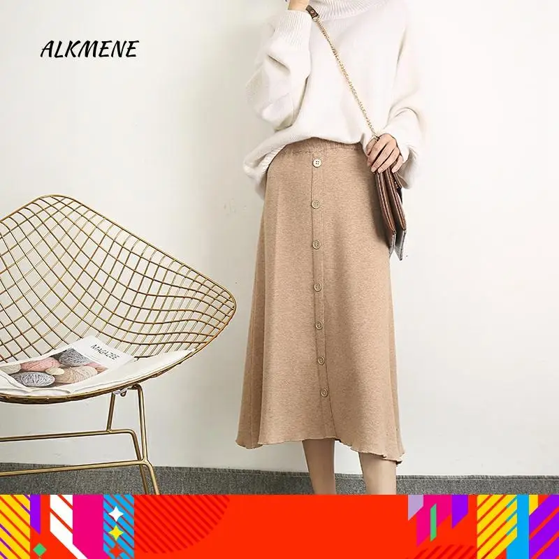 Трикотажная кашемировая юбка с зонтиком Длинная тонкая высокой талией