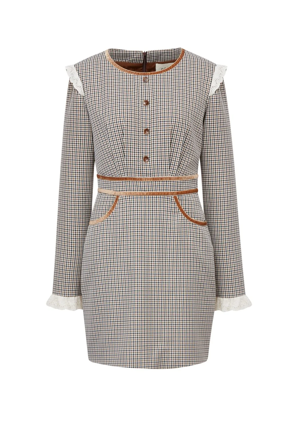 

Vintage Long Sleeve Button Down Ruffle Bodycon Plaid Dress