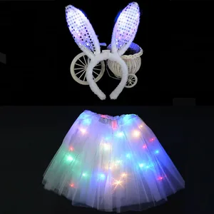 Женская юбка-пачка со светодиодсветильник кой, Яркий Рождественский костюм кролика, повязка на голову с ушами, юбка на день рождения, новинка 2022