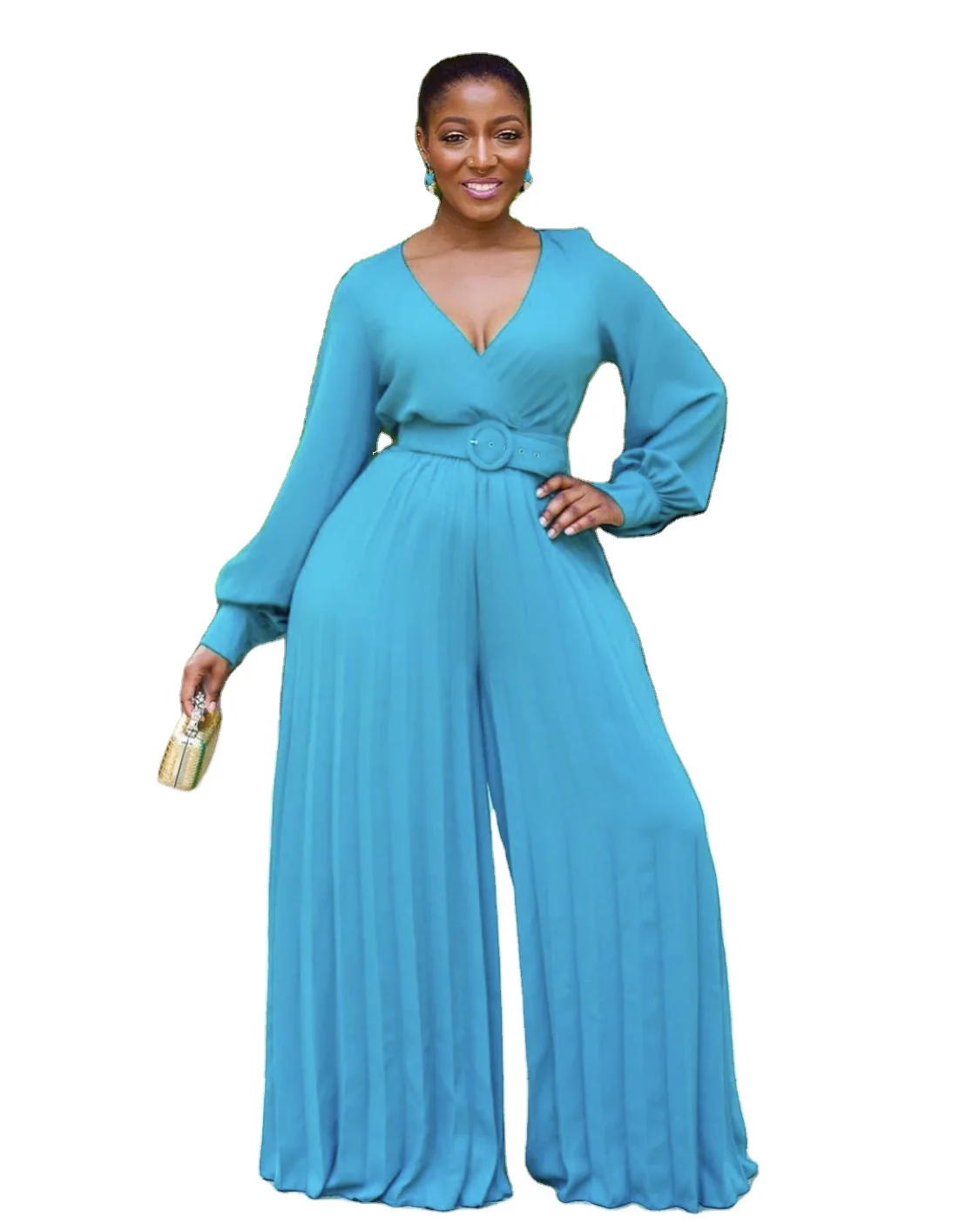 

Women Loose Jumpsuit Long Sleeve V Neck Wide Leg Pants New Elegant Office Ladies Work Wear Hight Waist Spring Summer Female 2020