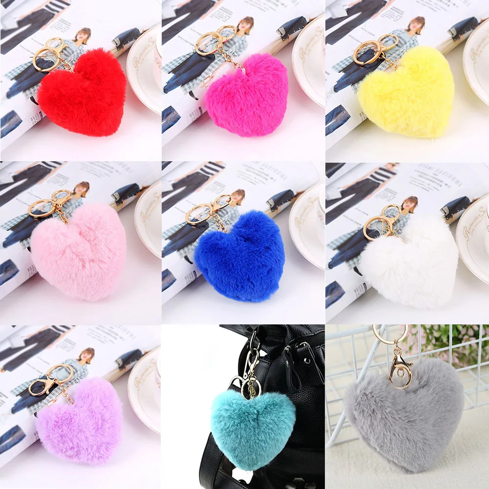Мягкий брелок для ключей из искусственного меха женский в форме сердца с
