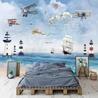 Пользовательские Настенные обои 3D мультфильм самолет Парусник в море настенная живопись детская спальня задний план настенный Декор Современный Креативный Фреска