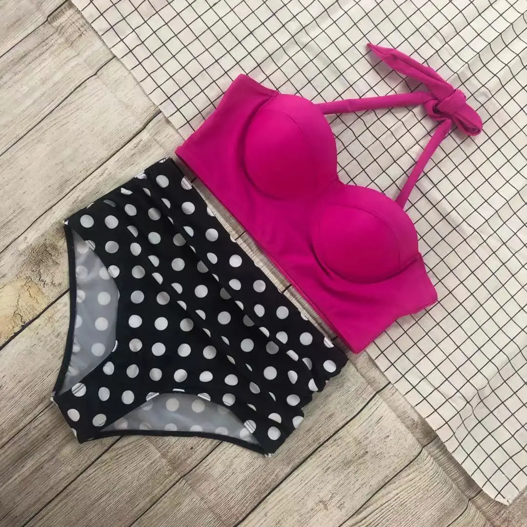 

Fashion Print Dot Bikini Set Women Two Piece Swimsuit Plus Size Swimwear Beach Wear Sexy Backless Bikini Tight Swim Bathing Suit