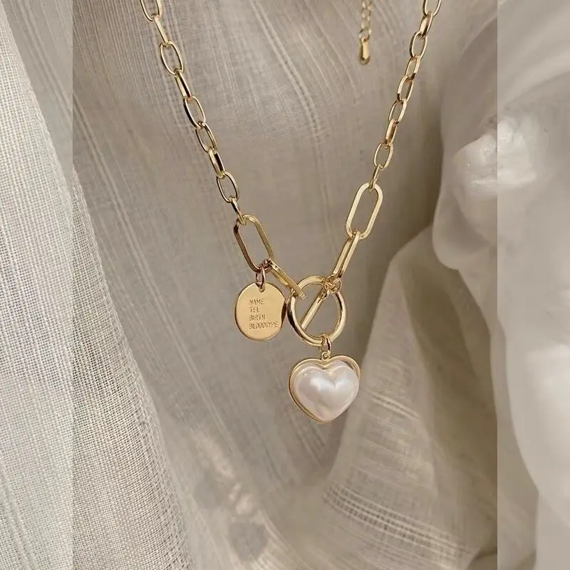

Korean Simple Heart-shaped Pearl Geometric Necklace for Women Luxury Wedding Party Fashion Jewelry Girl Clavicle Chain Necklace