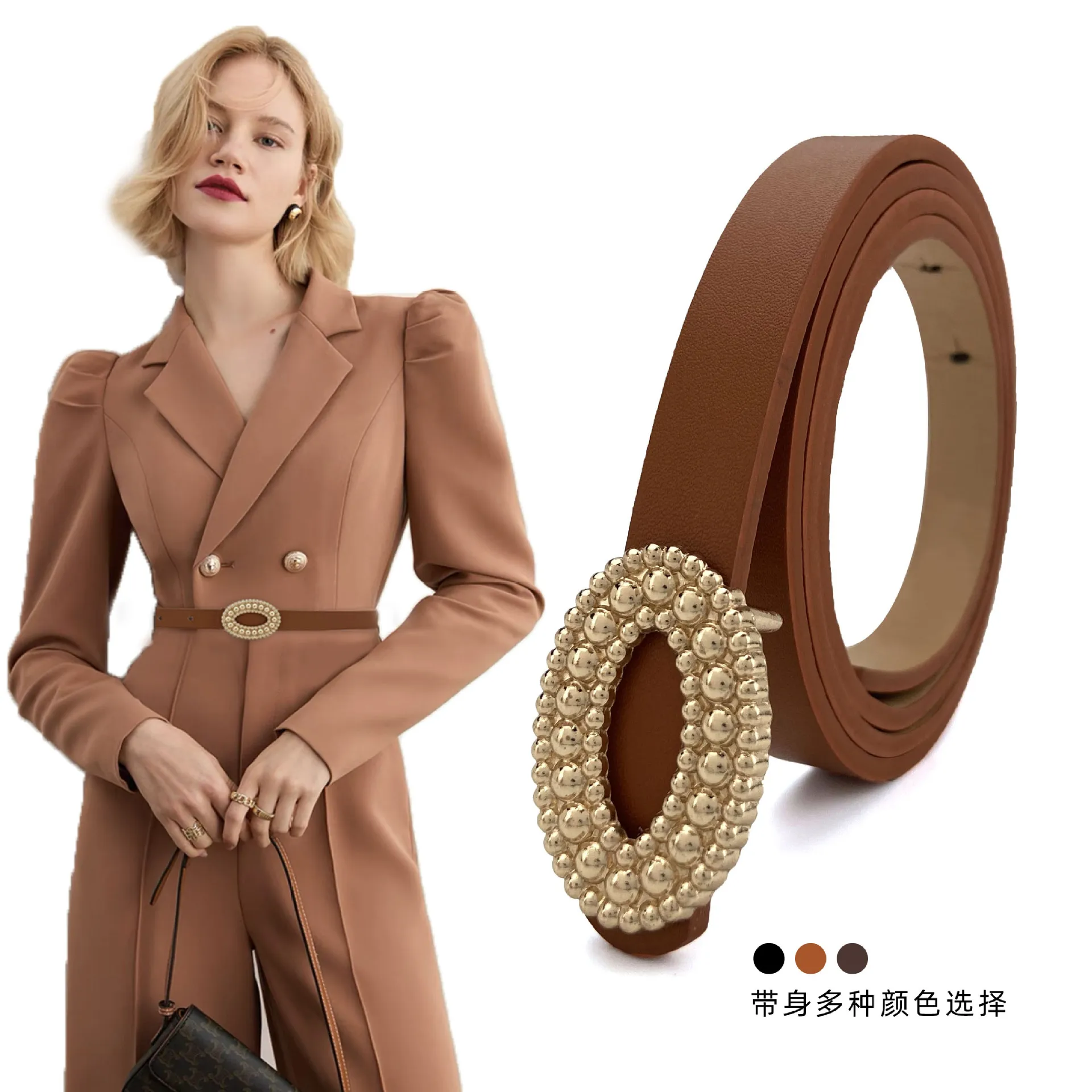 

Женские кожаные ремни в стиле ретро, роскошные дизайнерские брендовые ремни с золотистой пряжкой для джинсов, платьев, костюмов, 2021