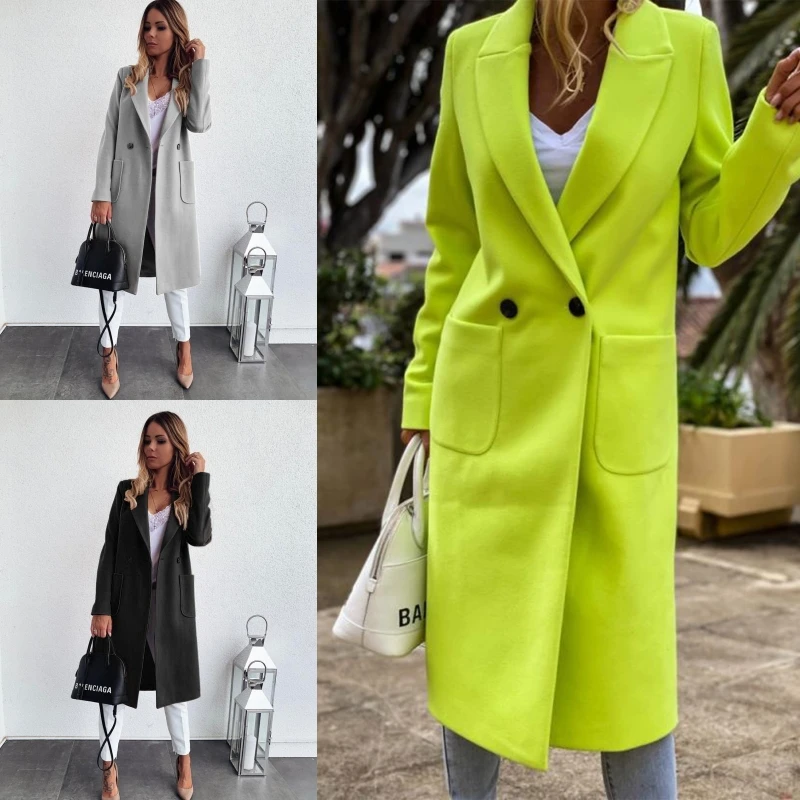 Женская шерстяная куртка с длинным рукавом однотонное двубортное приталенное