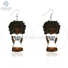 SOMESOOR печать афро крули девушка африканские серьги из дерева черный без сахара без крема поговорка натуральный дизайн волос ювелирные изделия для женщин