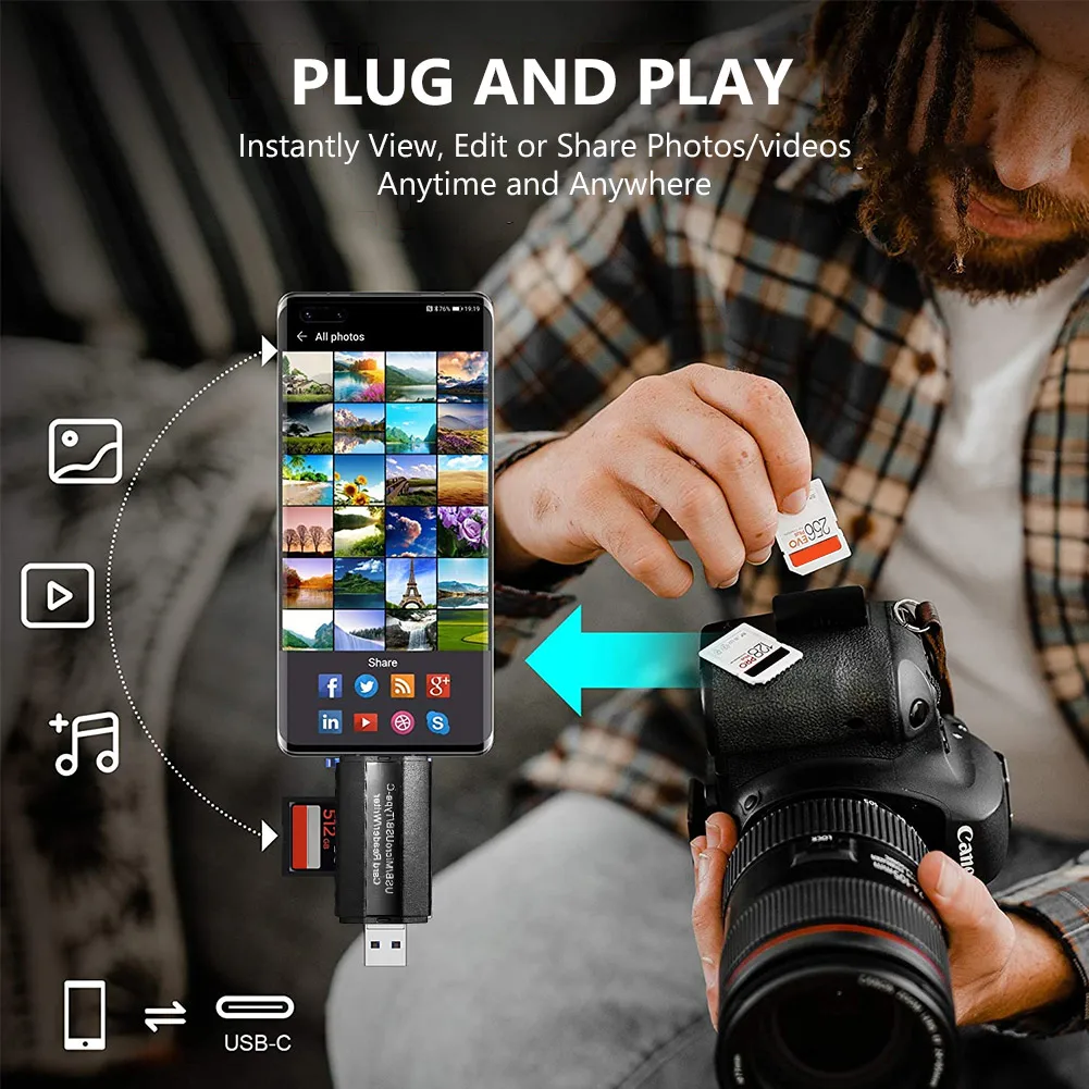 Устройство для чтения карт SD USB C кард ридер 3 в 1 взаимный обмен данными между