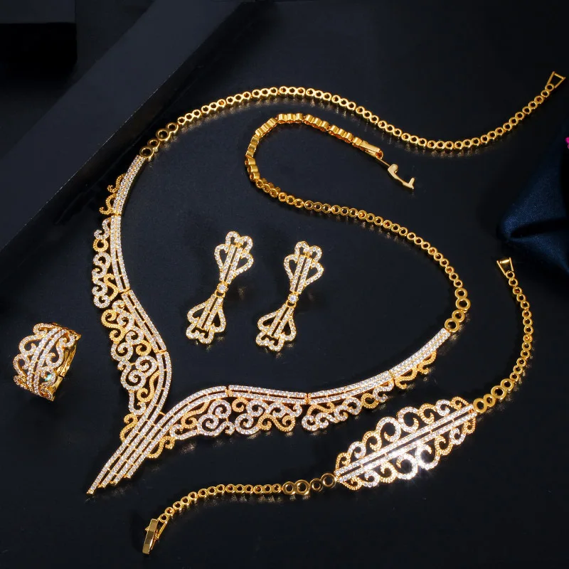 

Women's New Set Jewelry Electroplating K Gold Necklace Earrings Bracelet Ring Four Piece Set Necklace, Earring, Bracelet, Ring