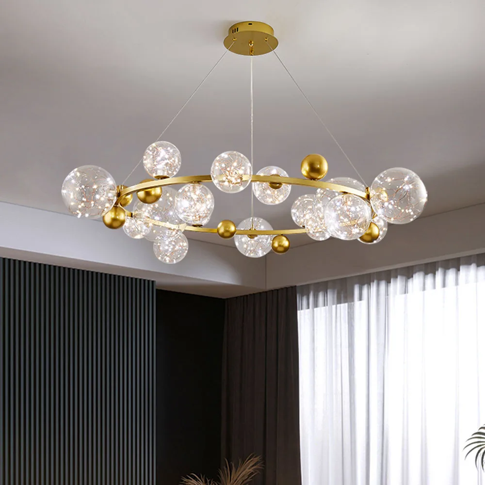 Новая светодиодная люстра из Гипсофилы стеклянная для столовой круглая длинная