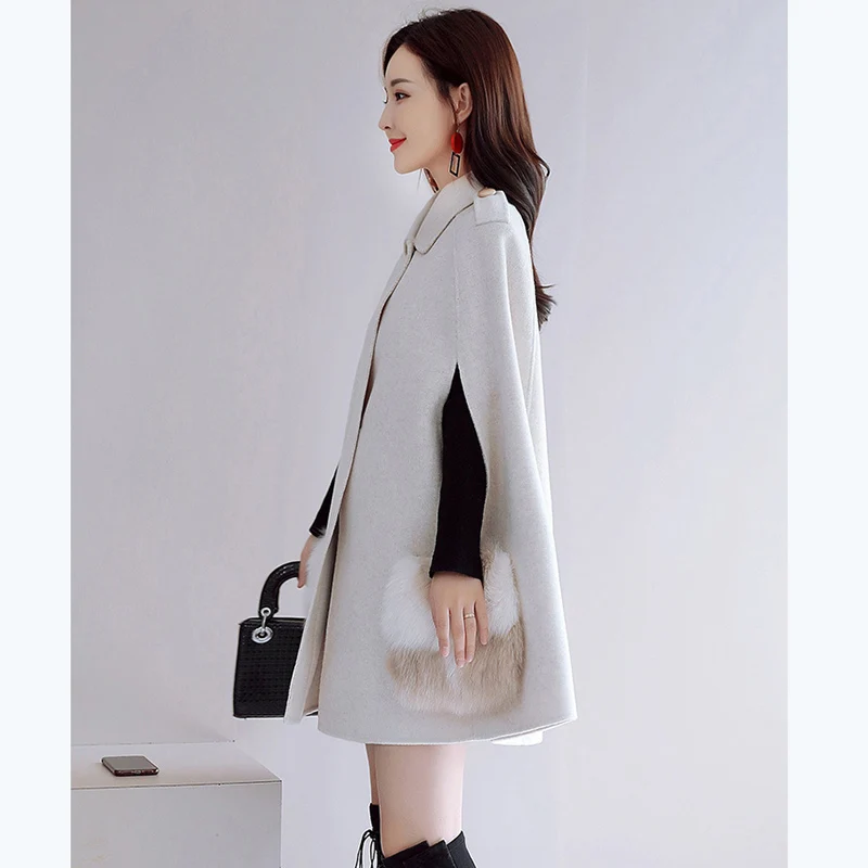 Элегантная кашемировая накидка с высоким воротником свободная шерстяная