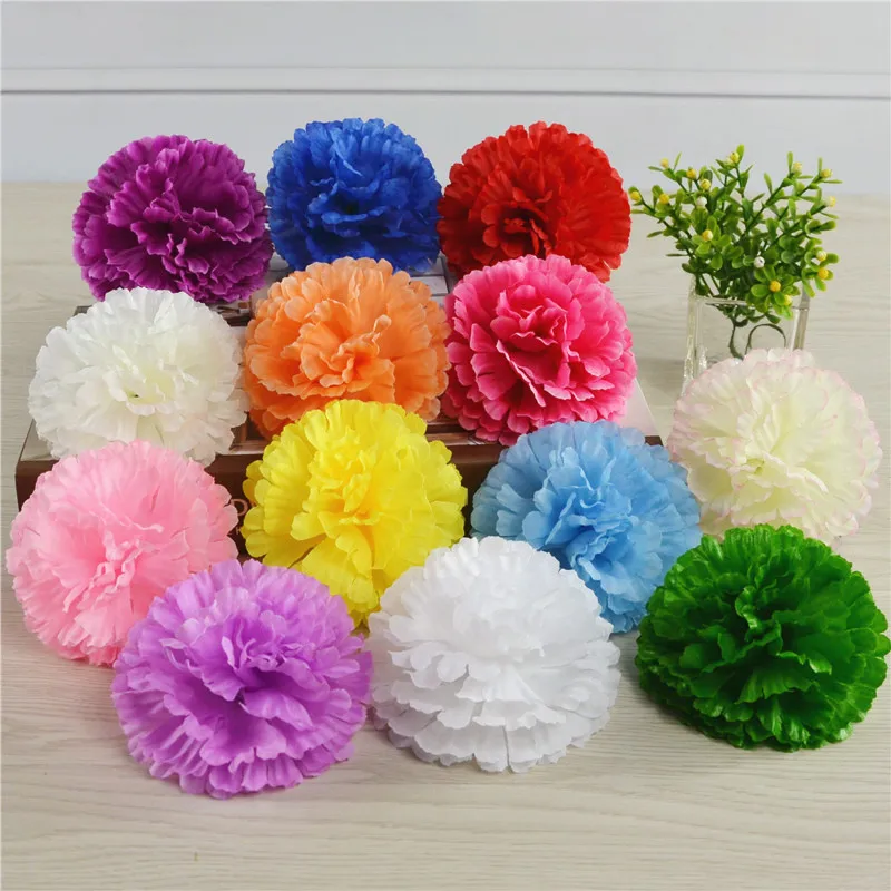 

14color 9cm 100pcs Artificial Simulation Fake Silk Carnation Flower Heads For Mother's Day DIY Hat Headware Garden Decorative