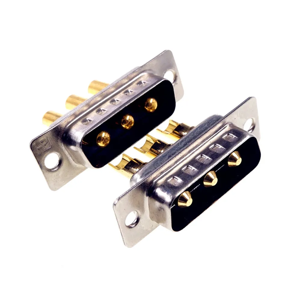 50pcs D-Sub Connector 30 A High Power 3 Position 3 Pin Combo Plug Male Pins Machined Pin 3W3 Gold Panel Mount Wire Solder