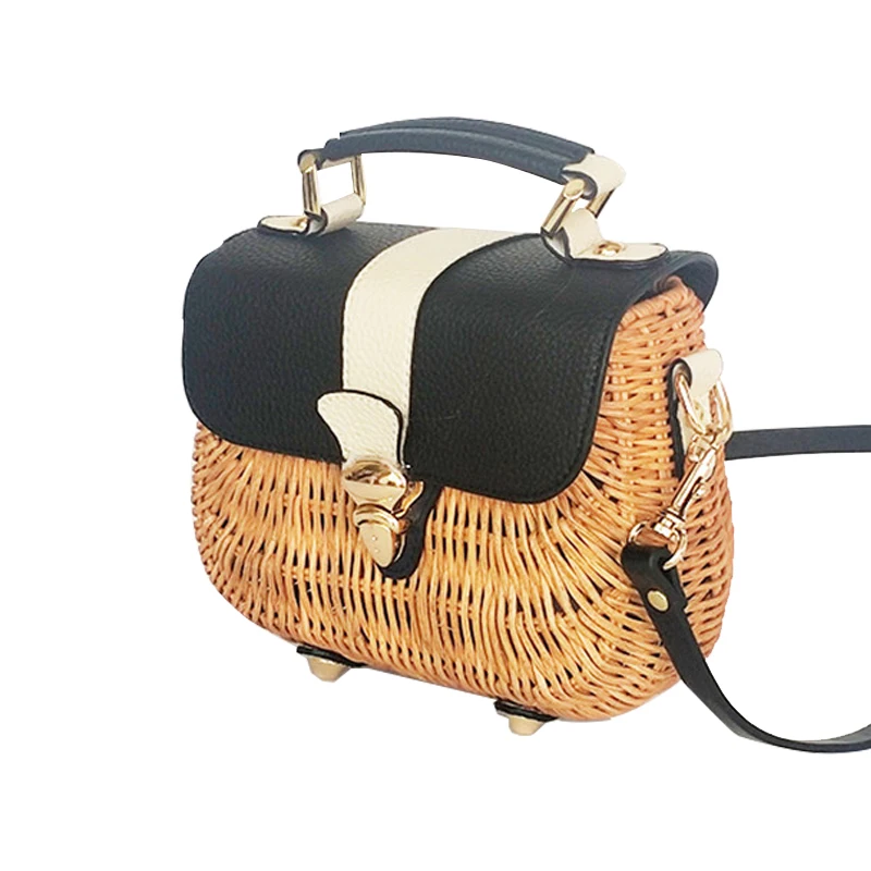 Новый стиль экокожа (полиуретан) кожа + ротанга сумки из натуральной кожи через