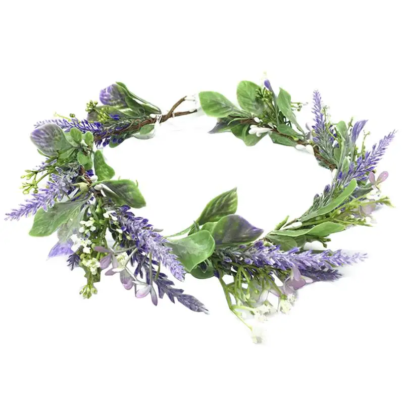 Bridal Flower Crown Artificial Lavender Hair Wreath Floral Headpiece For Beach |