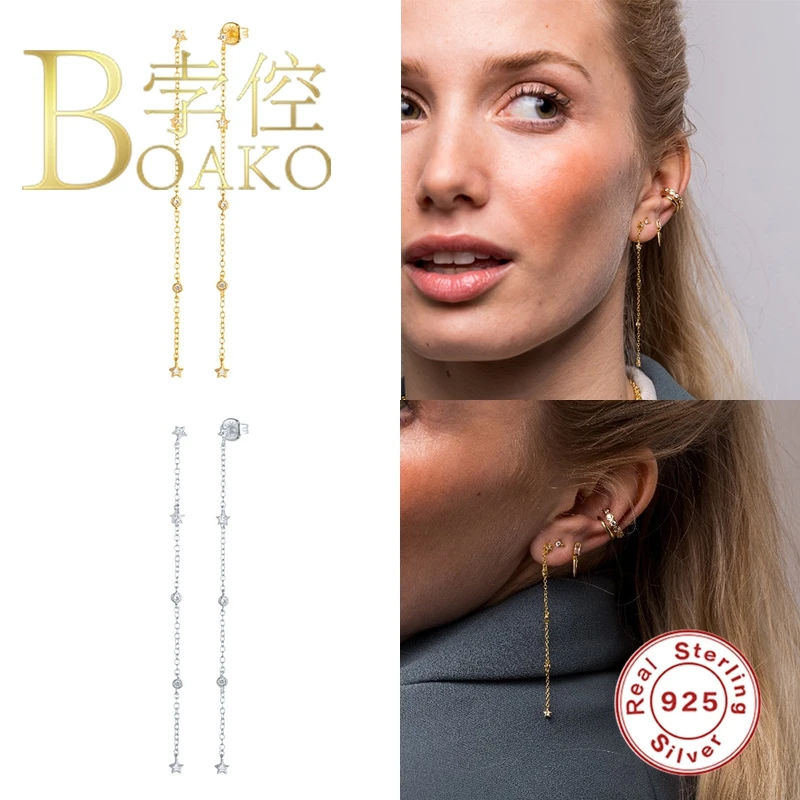 

BOAKO Earrings For Women Chain Tassel Pendientes Earrings Dangle Star Piercing Earings Silver 925 Kolczyki Women #9.2