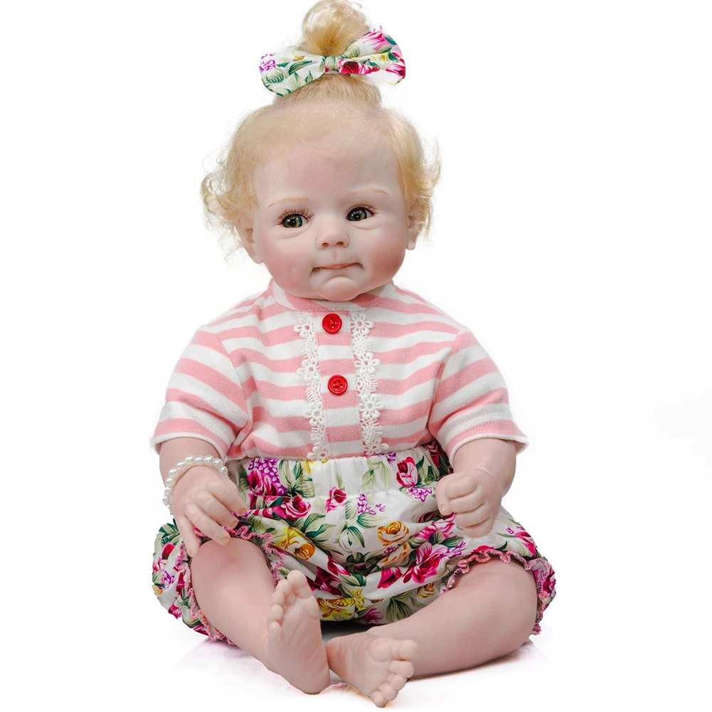 

50CM newborn sweet face bebe reborn baby realistic soft cuddly baby hand rooted blond hair high quality collectible doll