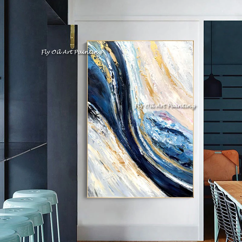 

100% Handmade Painting Abstract Nordic Simple Mural Modern Decorative blue Painting Wall Decor for living room