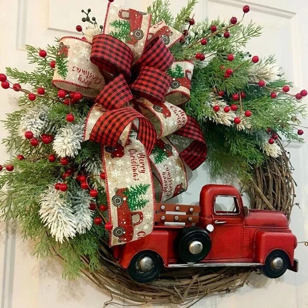 

Christmas Wreaths Red Truck Christmas Red Truck Holiday Pinecone fall Wreath Checkered Wreath Christmas Ornaments