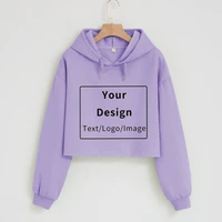 customized hoodie logo text photo short sweatshirt women cotton hoody for girls logo custom long sleeve crop top coat ladies