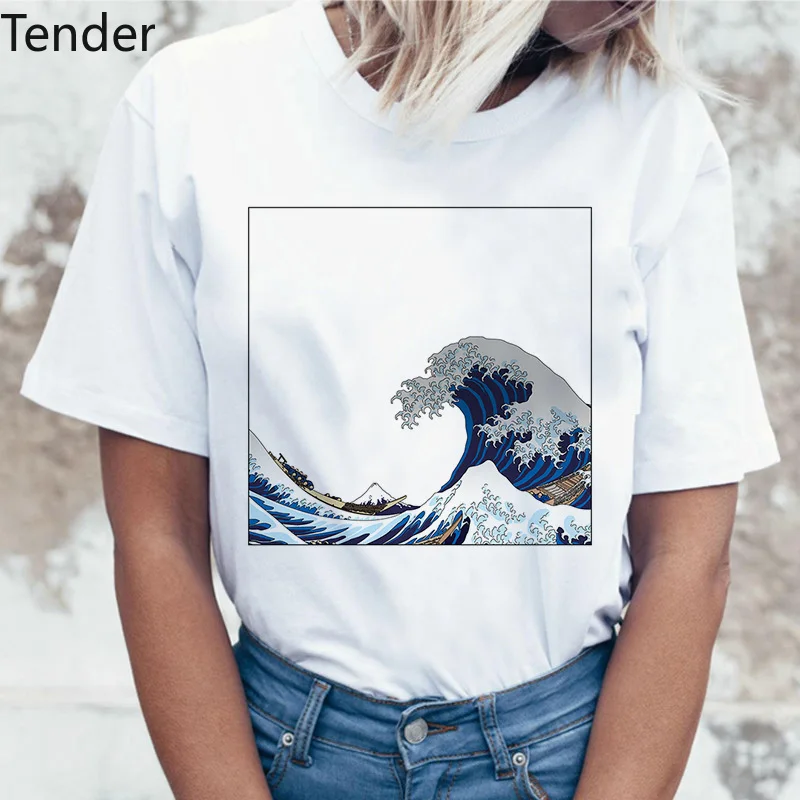 

Summer Fashion Ocean Wave T shirt Women Harajuku 2021 Short Sleeve tee Fun Ulzzang T-shirt Japanese Tops Graphic Tees Female