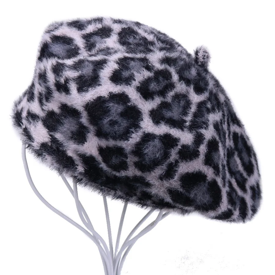 H7479 японский Леопардовый берет шляпа для женщин Имитация норки флис корейский