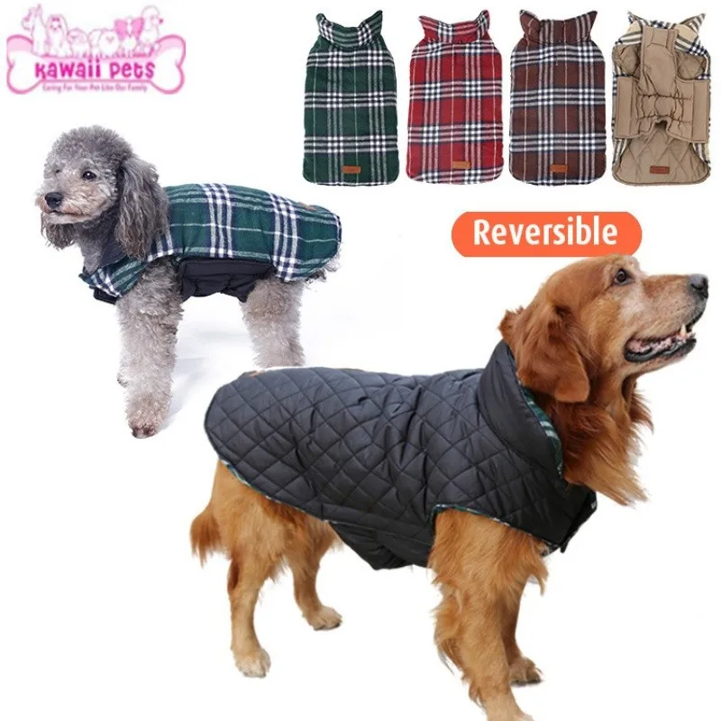 

Pet Clothes Dog Coat Puppy Clothes Dog Winter Clothes Double Sided Clothes Plaid Waterproof Big Dog Clothes Sausage Dog Clothes