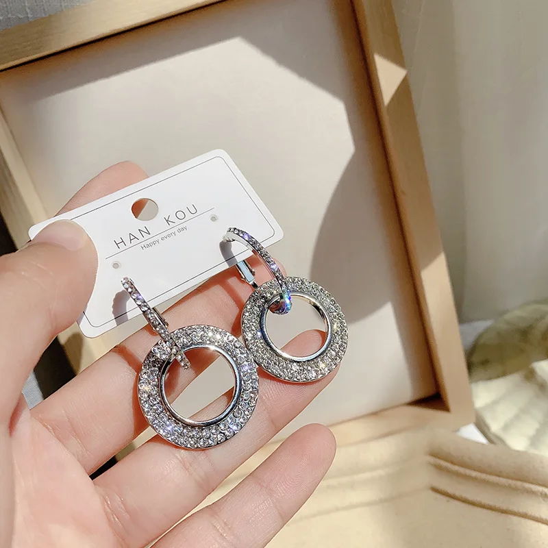 

Bling Rings Dangly Hoops Earrings High Quality Trending Zirc Double Hoop Round Circle Chandelier Accessories For Women Jewellry