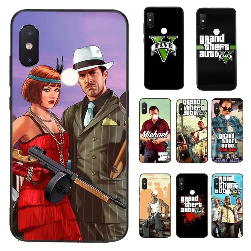 

FHNBLJ rockstar gta 5 Grand Theft Black Cell Phone Case for Xiaomi Redmi 5 5Plus 6 6A 4X 7 7A 8 8A 9 Note 5 5A 6 7 8 8Pro 8T 9