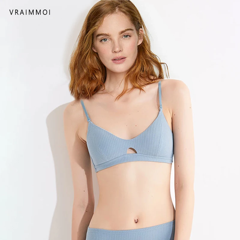 Женский комплект нижнего белья пуш ап из хлопка и модала с глубоким вырезом в