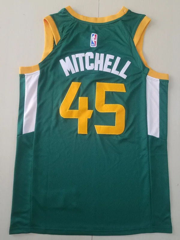 

NBA Utah Jazz Men Basketball Jersey 45 Donovan Mitchell The City Version Jerseys Greeen Purple White